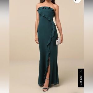 NWT Lulu’s Green Strapless Ruffle Dress